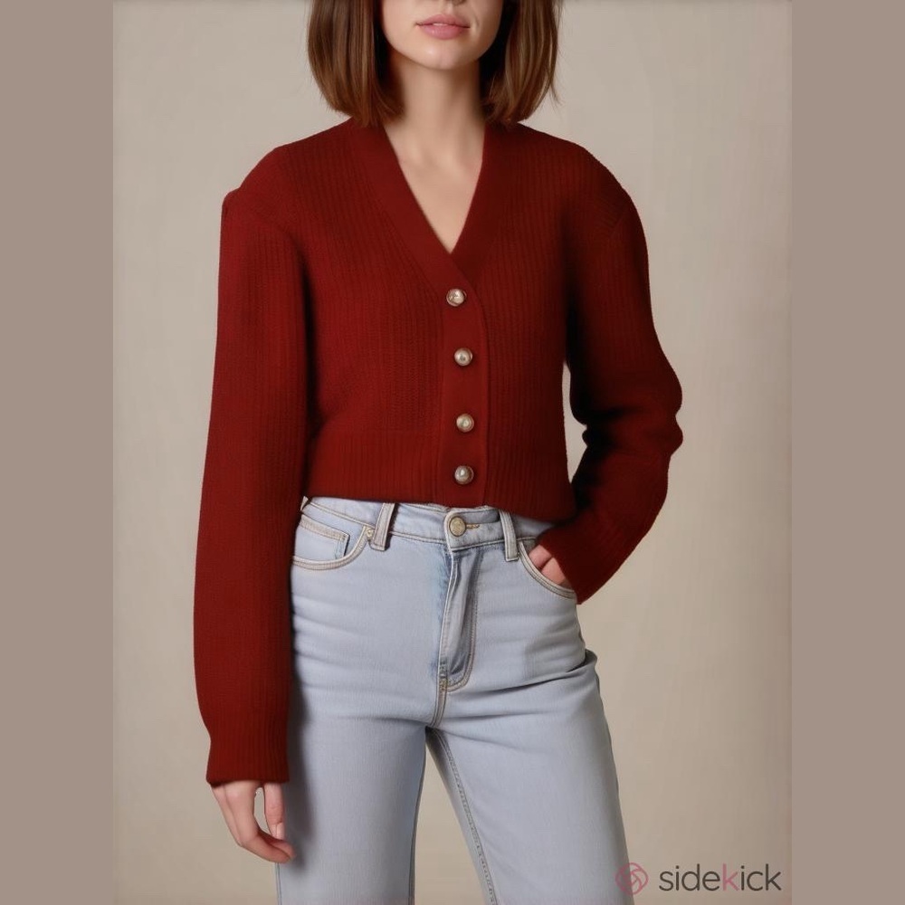 Ambiance Apparel Crop Top Button Up Sweater Size Small V Neck Button Front NEW